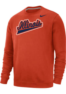Mens Illinois Fighting Illini Orange Nike Script Crew Sweatshirt