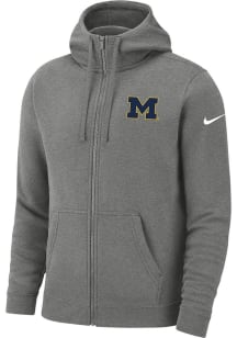 Mens Michigan Wolverines Grey Nike Club Fleece Long Sleeve Full Zip Jacket