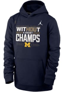 Nike Michigan Wolverines Youth Navy Blue 2023 National Champions Champs Jordan Long Sleeve Hoodi..