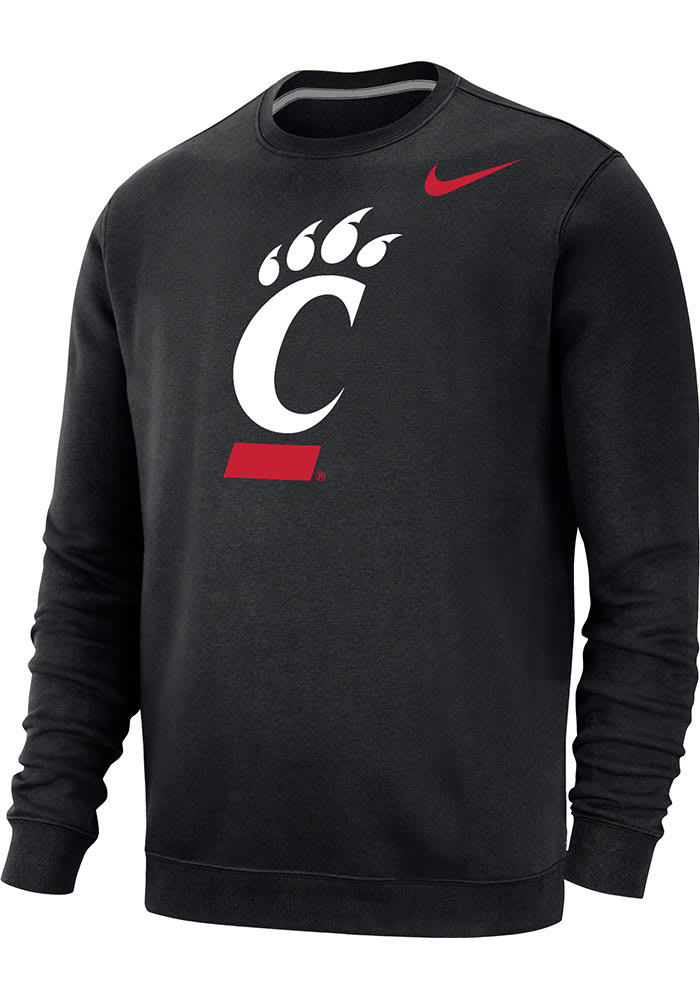 Nike Cincinnati Bearcats Mens Black Club Fleece Long Sleeve Crew Sweatshirt