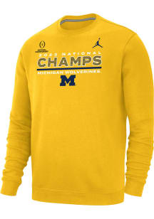 Nike Michigan Wolverines Mens Gold 2023 National Champions Champs Jordan Long Sleeve Crew Sweats..