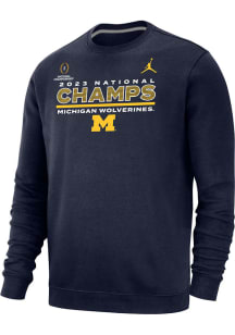 Mens Michigan Wolverines Navy Blue Nike 2023 National Champions Champs Jordan Crew Sweatshirt