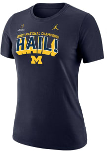 Nike Michigan Wolverines Womens Navy Blue 2023 National Champions Hail Jordan Short Sleeve T-Shi..