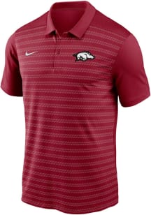 Nike Arkansas Razorbacks Mens Crimson DriFIT Victory Stripe Short Sleeve Polo