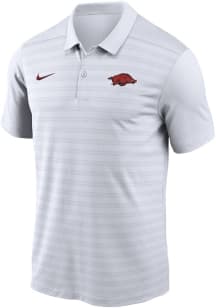 Nike Arkansas Razorbacks Mens White DriFIT Victory Stripe Short Sleeve Polo