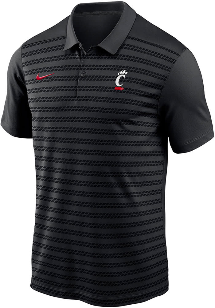 Nike Cincinnati Bearcats Mens Black DriFIT Victory Stripe Short Sleeve Polo