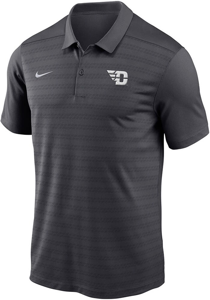 Nike Dayton Flyers Mens Grey DriFIT Victory Stripe Short Sleeve Polo