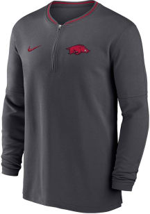 Nike Arkansas Razorbacks Mens Grey Sideline DriFIT Half Zip Gameday Long Sleeve Qtr Zip Pullover