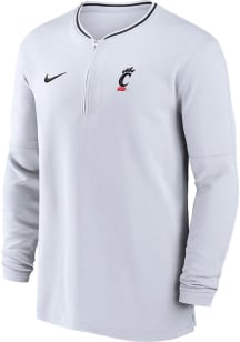 Nike Cincinnati Bearcats Mens White Sideline DriFIT Half Zip Gameday Long Sleeve Qtr Zip Pullove..