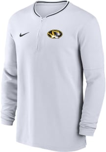 Nike Missouri Tigers Mens White Sideline DriFIT Half Zip Gameday Long Sleeve Qtr Zip Pullover