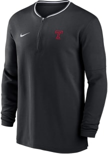 Nike Temple Owls Mens Black Sideline DriFIT Half Zip Gameday Long Sleeve Qtr Zip Pullover