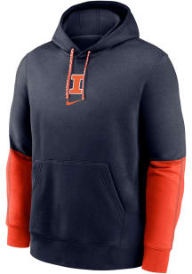 Nike Illinois Fighting Illini Mens Navy Blue Sideline Club Fleece Gameday Long Sleeve Hoodie