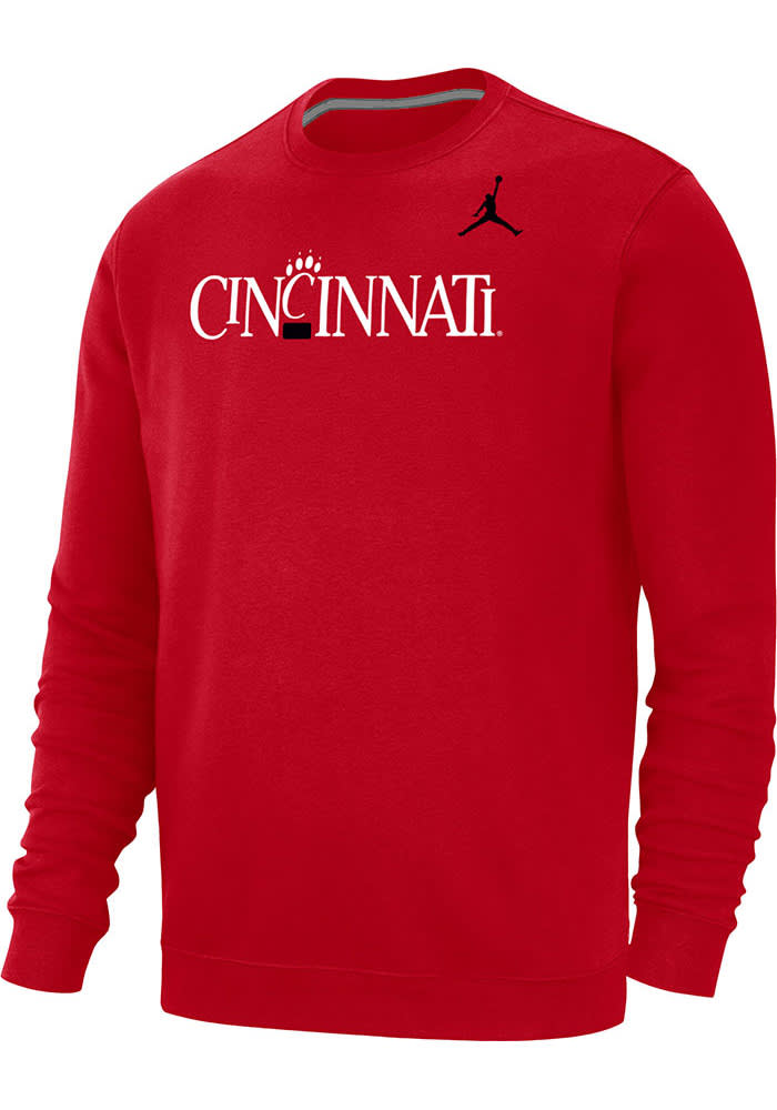 Nike Cincinnati Bearcats Mens Red Jordan Wordmark Long Sleeve Crew Sweatshirt