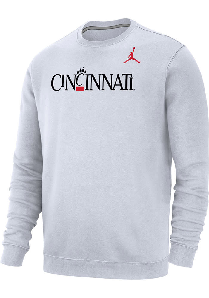 Nike Cincinnati Bearcats Mens White Jordan Wordmark Long Sleeve Crew Sweatshirt