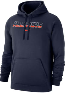 Mens Illinois Fighting Illini Navy Blue Nike Club Fleece Wordmark Hooded Sweatshirt