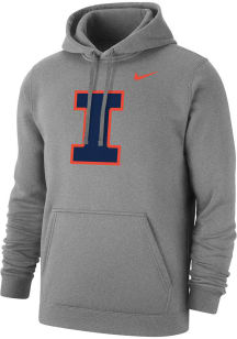 Mens Illinois Fighting Illini Grey Nike Club Fleece Primary Logo Hooded Sweatshirt
