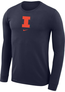 Mens Illinois Fighting Illini Navy Blue Nike Shooting Shirt Dri-FIT Long Sleeve T-Shirt