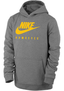 Nike Iowa Hawkeyes Youth Grey Team Logo Hoodie Long Sleeve Hoodie