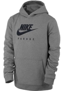 Nike Purdue Boilermakers Youth Grey Team Logo Hoodie Long Sleeve Hoodie