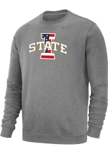 Nike Iowa State Cyclones Mens Grey Primary Logo American Flag Club Long Sleeve Crew Sweatshirt