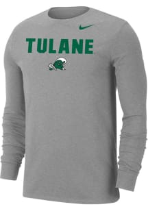 Nike Tulane Green Wave Grey Wordmark Dri-Fit Cotton Long Sleeve T Shirt