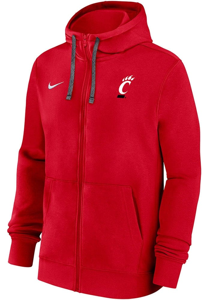 Nike Cincinnati Bearcats Mens Red Sideline Club Fleece Gameday Long Sleeve Full Zip Jacket