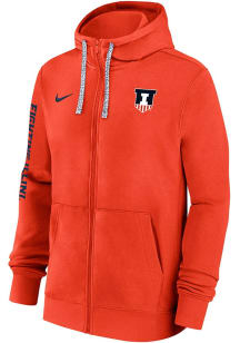 Nike Illinois Fighting Illini Mens Orange Sideline Club Fleece Gameday Long Sleeve Full Zip Jacket