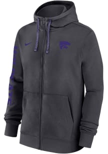 Nike K-State Wildcats Mens Grey Sideline Club Fleece Gameday Long Sleeve Full Zip Jacket