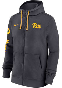 Nike Pitt Panthers Mens Grey Sideline Club Fleece Gameday Long Sleeve Full Zip Jacket