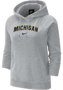 Womens Michigan Wolverines Grey Nike Arch Varsity Hooded Sweatshirt