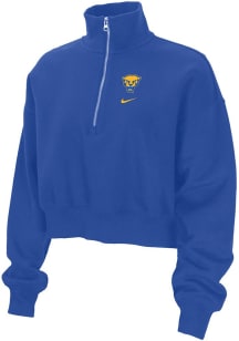 Womens Pitt Panthers Blue Nike Cropped Phoenix Fleece Qtr Zip