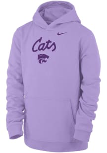 Youth K-State Wildcats Lavender Nike Cat Script Long Sleeve Hooded Sweatshirt