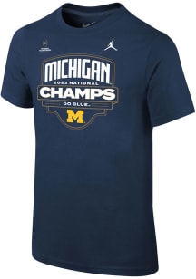 Nike Michigan Wolverines Youth Navy Blue 2023 National Champions Champs Jordan Short Sleeve T-Sh..