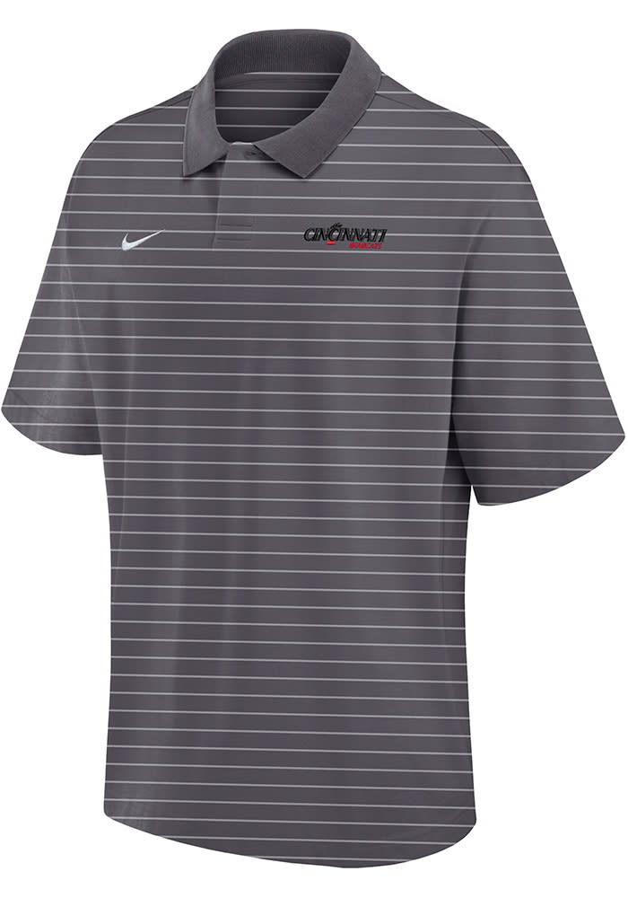Nike Cincinnati Bearcats Mens Charcoal Stadium Stripe Wordmark Short Sleeve Polo