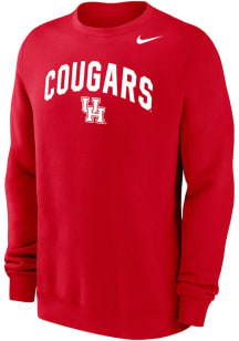 Nike Houston Cougars Mens Red Arch Mascot Club Fleece Long Sleeve Crew Sweatshirt