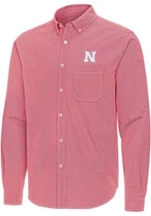 Mens Nebraska Cornhuskers Red Antigua Porter Long Sleeve Dress Shirt
