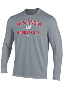 Mens Wisconsin Badgers Grey Under Armour Basketball Performance Tee