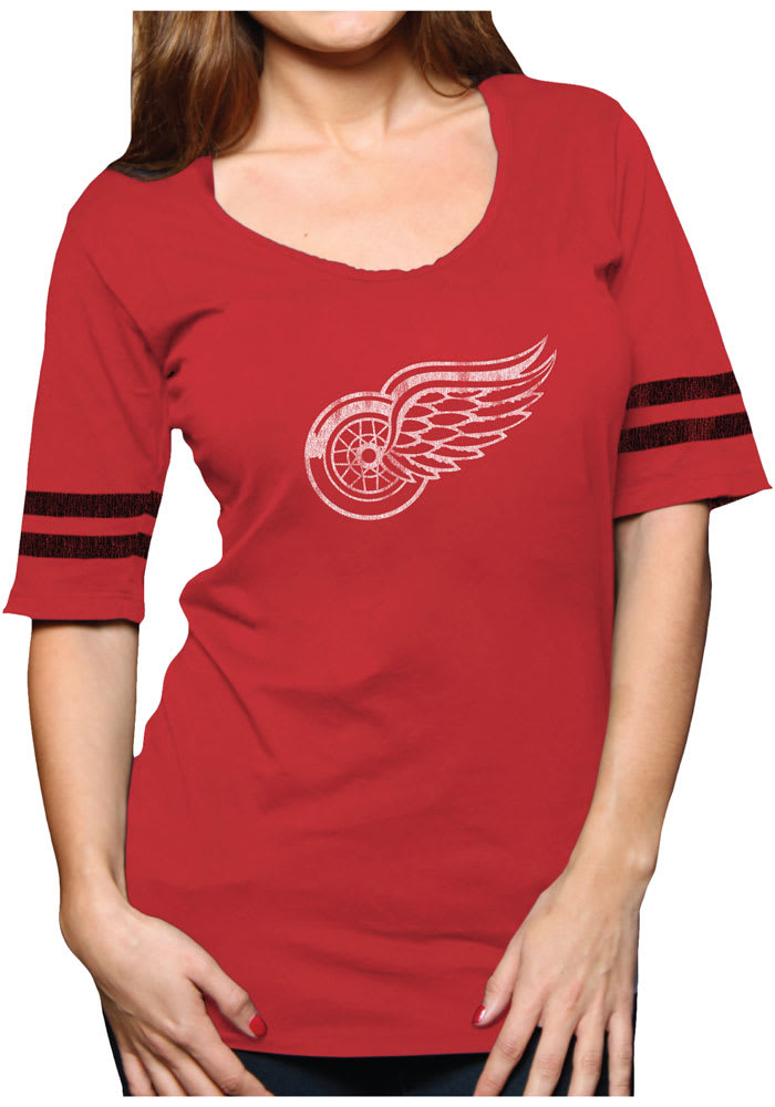 Original Retro Brand Detroit Red Wings Womens Red Stripe Scoop Scoop T-Shirt