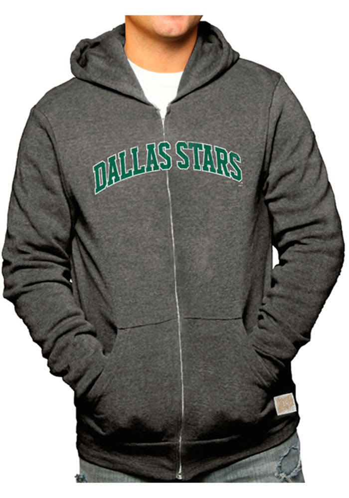 Original Retro Brand Dallas Stars Mens Black Wordmark Fleece Hooded Long Sleeve Zip Fashion