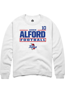 Andrew Alford Rally Mens White Tulsa Golden Hurricane NIL Stacked Box Player Crew