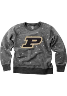 Girls Purdue Boilermakers Black Wes and Willy Shimmer Star Long Sleeve Crew Sweatshirt