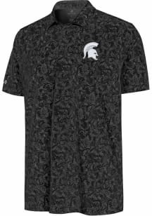 Mens Michigan State Spartans Black Antigua Lush Short Sleeve Polo Shirt