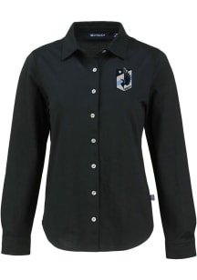 Cutter and Buck Minnesota United FC Womens Advantage Soft Pique Long Sleeve Black Dress Shirt