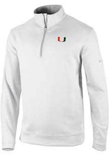 Columbia Miami Hurricanes Mens White Heat Seal Omni Wick Wickhams Hills Long Sleeve Qtr Zip Pullov..