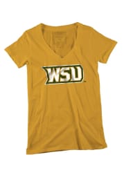 Wright State Raiders Womens Gold Shimmer Script V-Neck