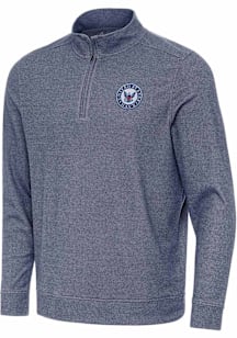 Antigua Navy Mens Navy Blue Subtle Long Sleeve Qtr Zip Pullover