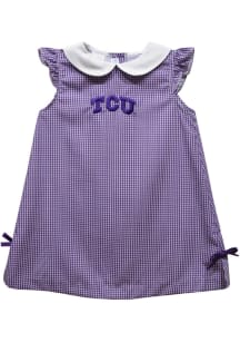 Vive La Fete TCU Horned Frogs Baby Girls Purple Gingham Short Sleeve Dress