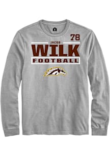 Jacob Wilk Western Michigan Broncos Grey Football NIL Stacked Box Long Sleeve Player T Shirt