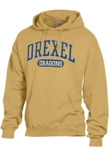 Mens Drexel Dragons Yellow ComfortWash Arch Garment Dyed Hooded Sweatshirt