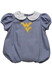 Vive La Fete West Virginia Mountaineers Baby Navy Blue Gingham Collar Short Sleeve One Piece